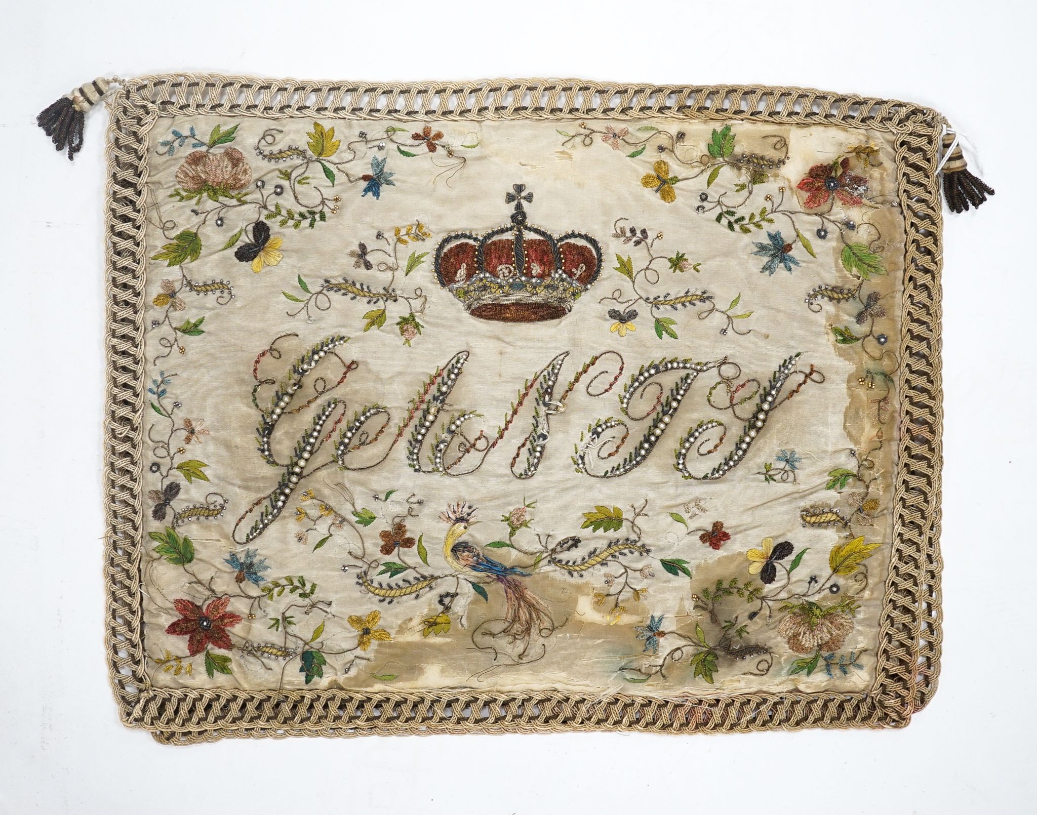 An embroidered cushion